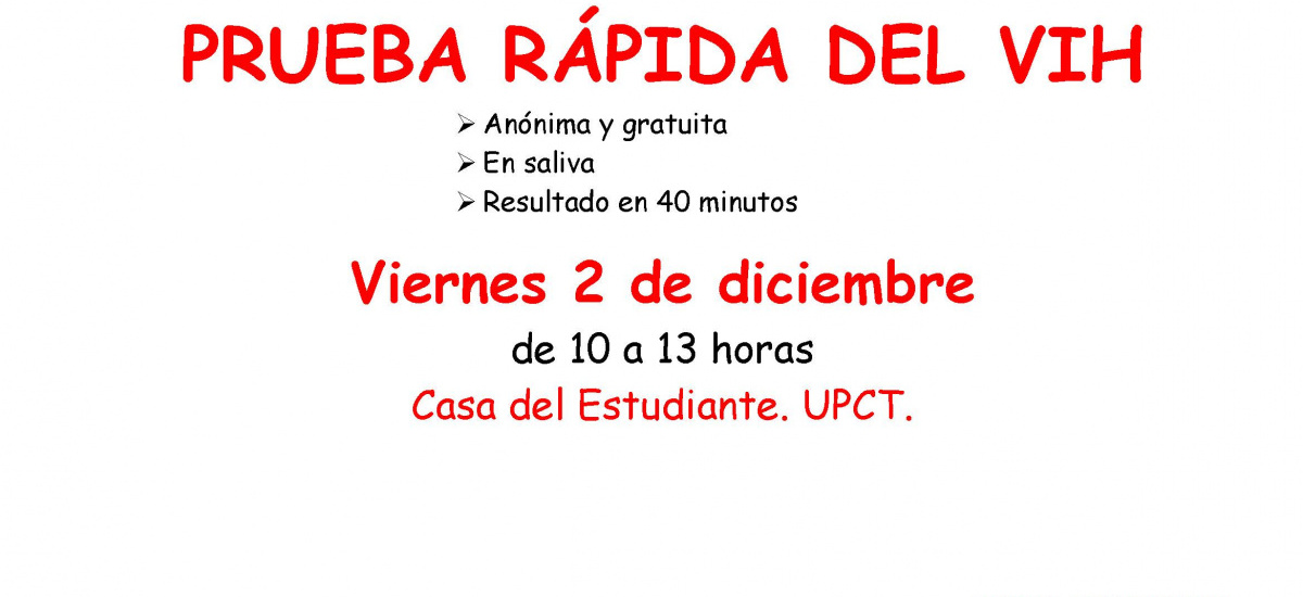 Prueba rápida de VIH, gratuita y confidencial, el 2 de diciembre en la Casa del Estudiante